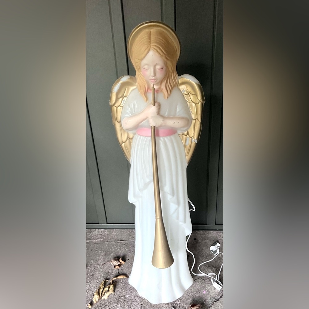 Vintage Angel Blow Mold TPI  Horn Choir Trumpet Nativity 34" Christmas